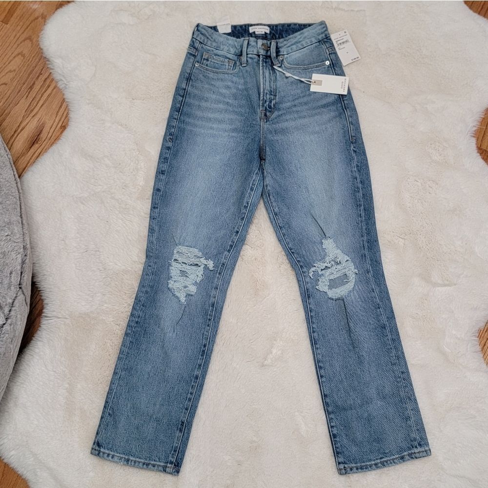 Good American Good Boy Boyfriend Curvy Distressed Jeans Size 00 / 24